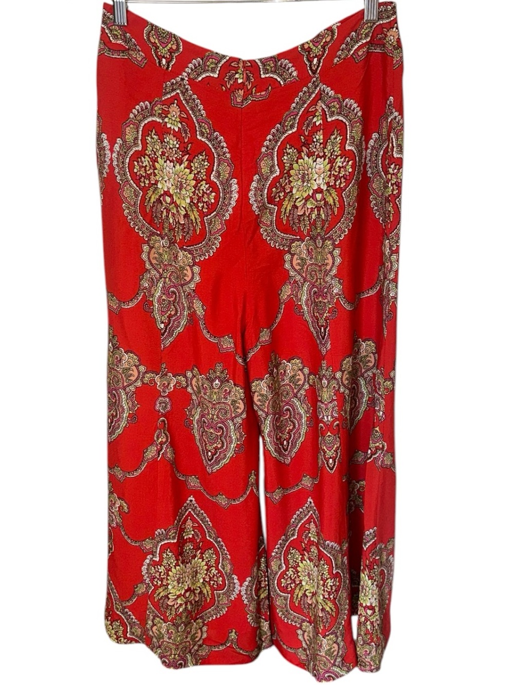 Anthropologie ett:twa Manon Flared Pants Red/Gold Paisley Medallion Size 14 NWT - Picture 6 of 12